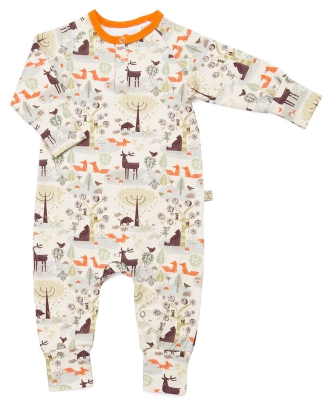 Overall mit Waldtieren in Beige aus Biobaumwolle