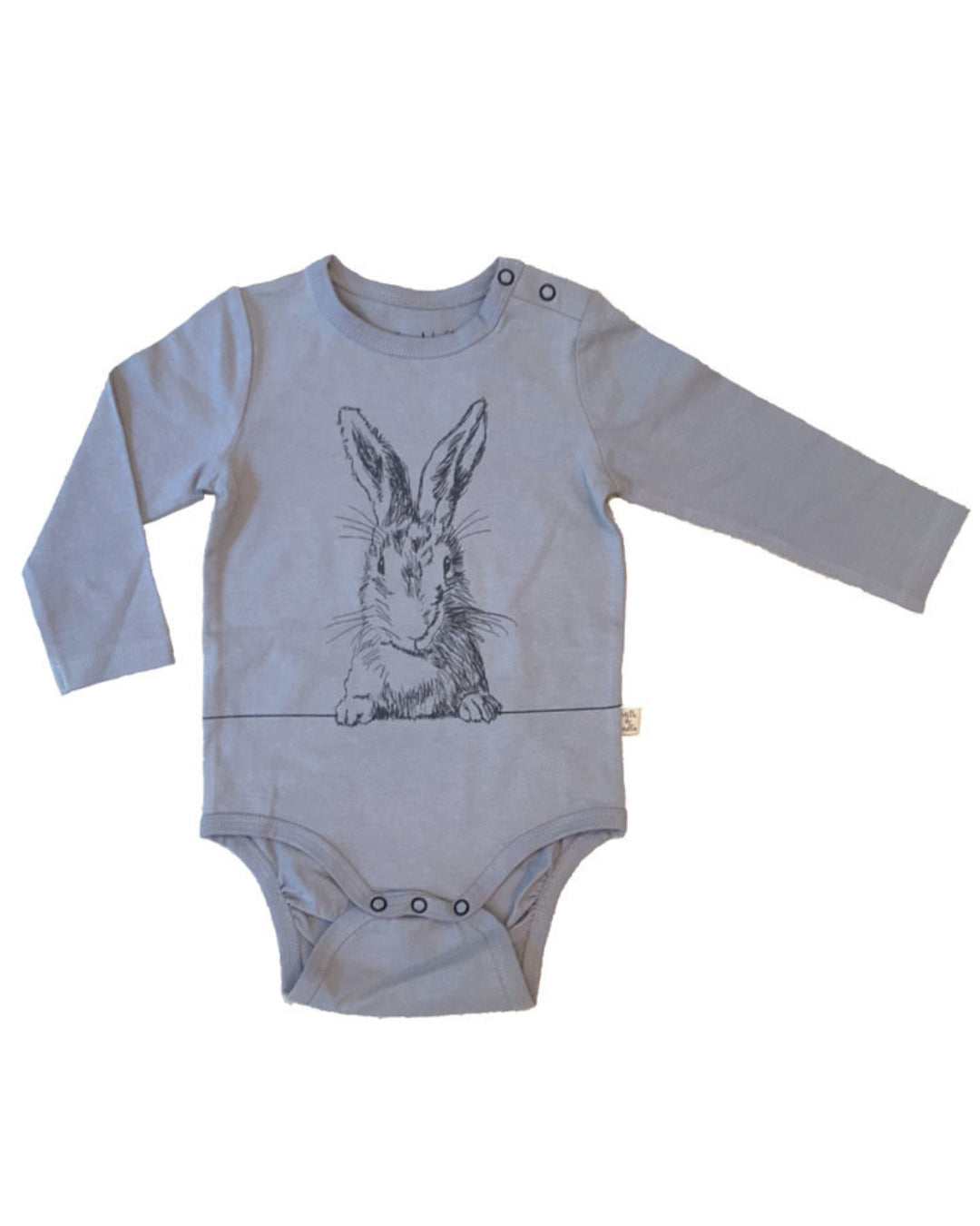 Grauer Langarm Babybody mit Hase in Schwarz aus Biobaumwolle
