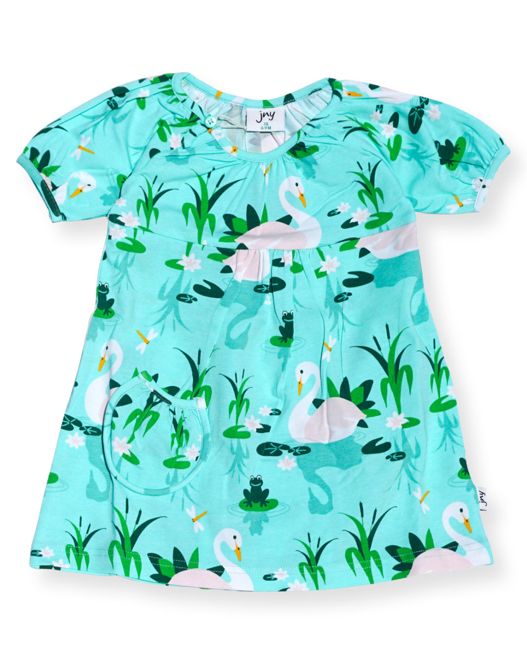 Babykleid aus Biobaumwolle in blau mit Schwänen