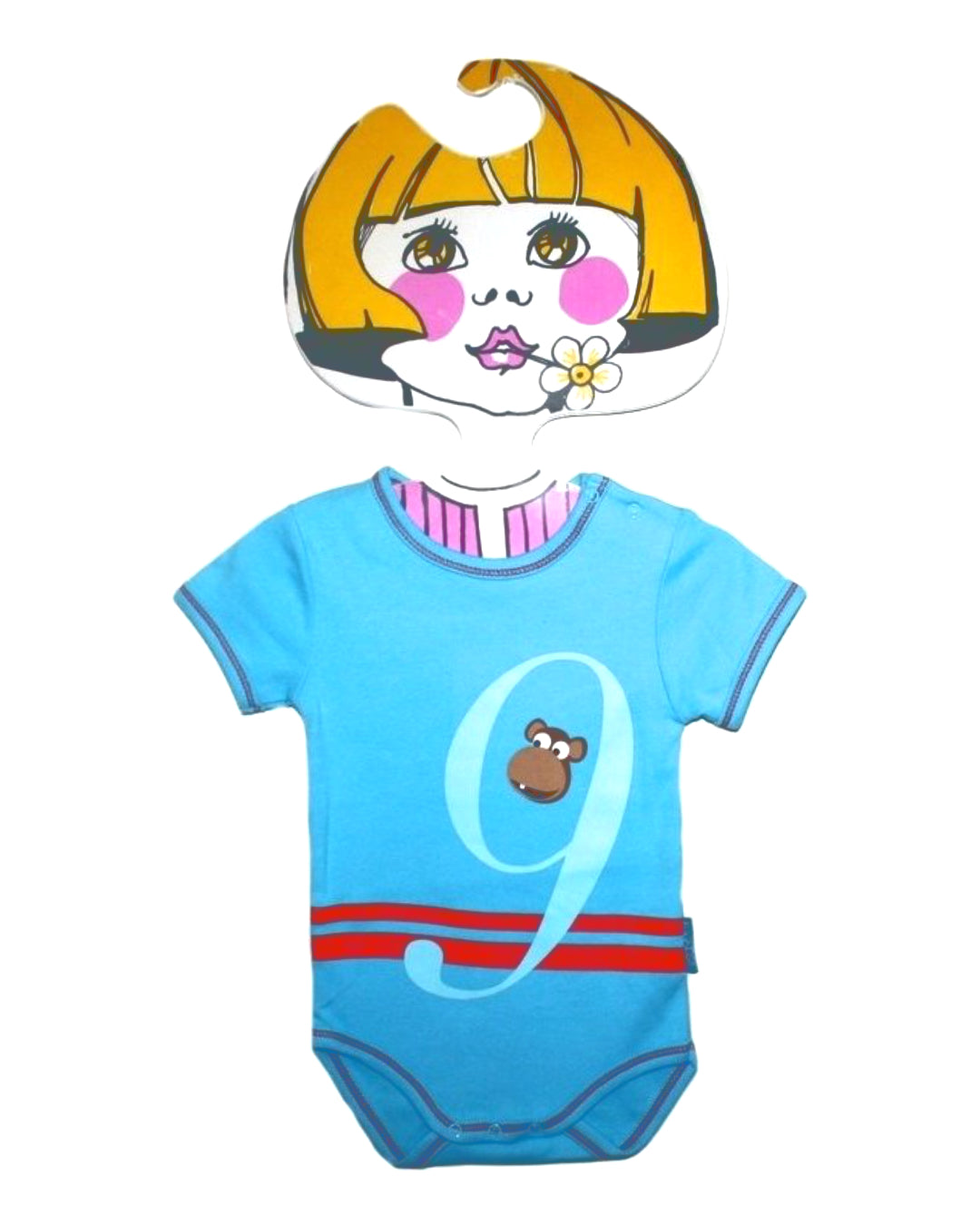 Blauer Babybody mit 9 und Affen Print