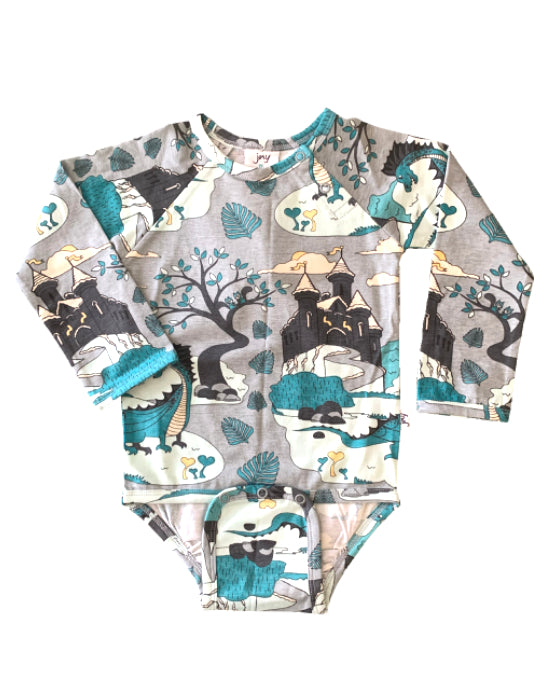 Babybody aus Biobaumwolle mit Drache und Ritterburg