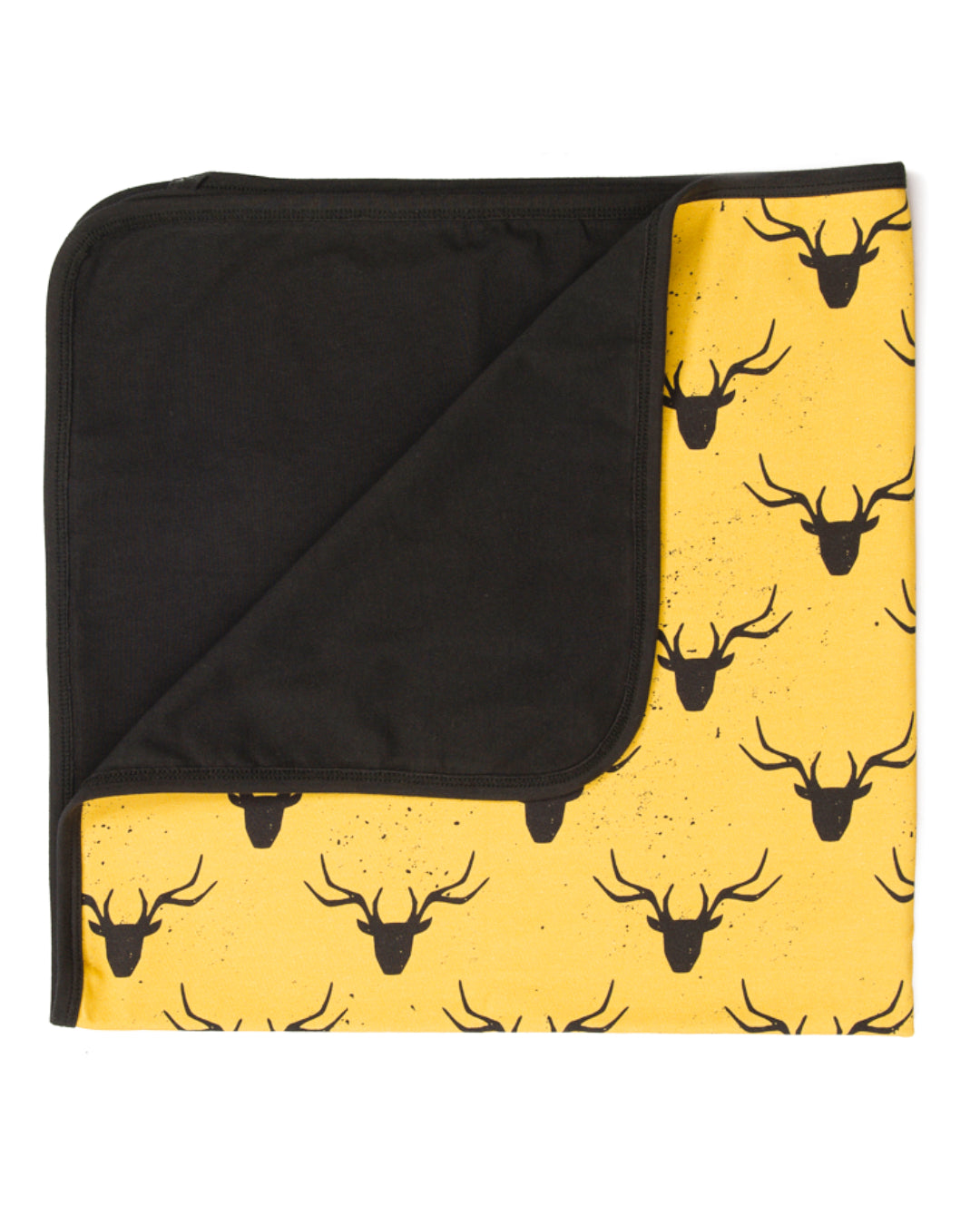 Gelb/schwarze Babydecke aus Biobaumwolle mit Hirschkopf Muster