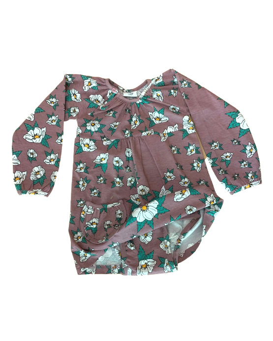 Babykleid mit Blumen und eingenähtem Body aus Biobaumwolle
