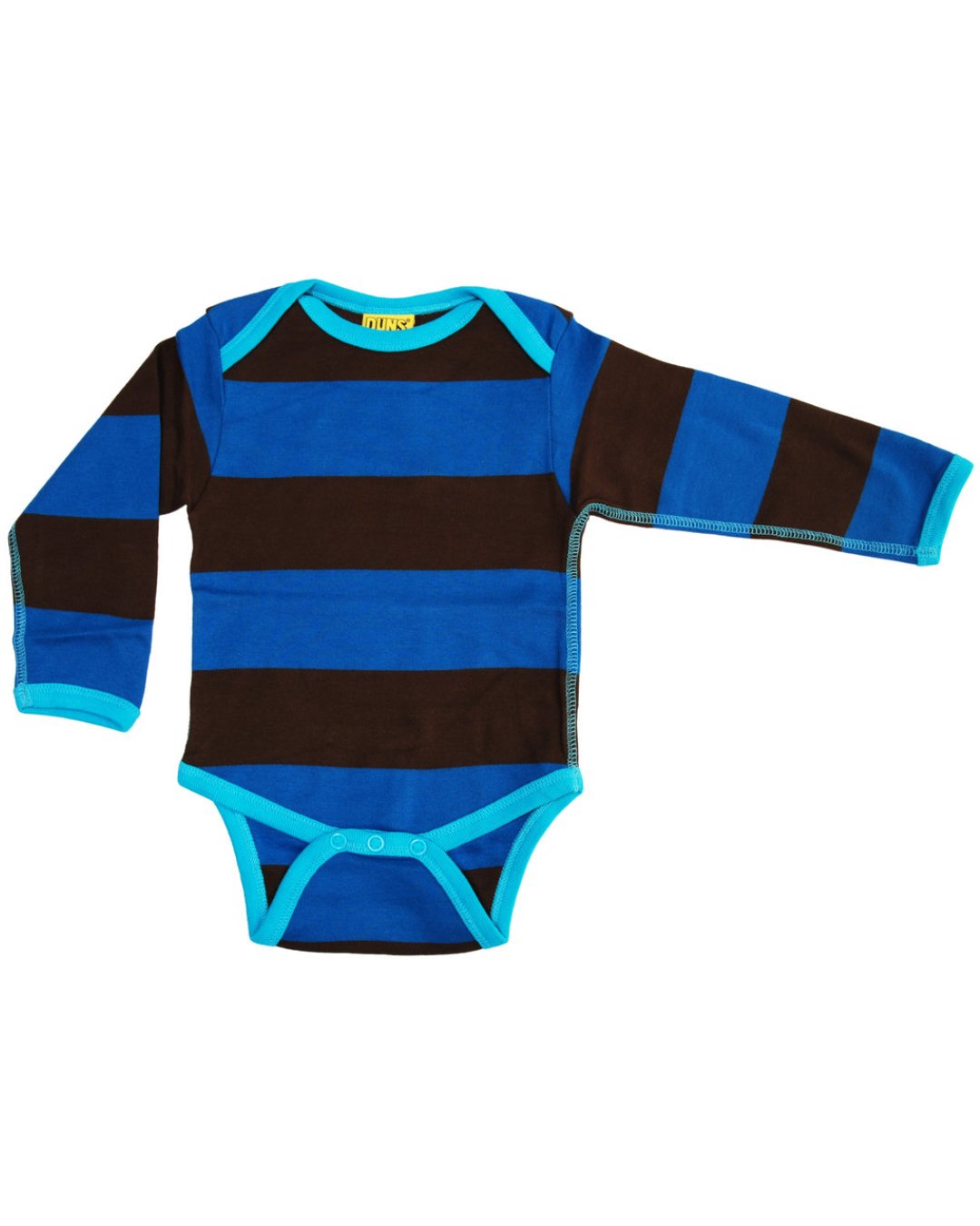 Babybody von DUNS Sweden in Blockstreifen blau/braun aus Biobaumwolle