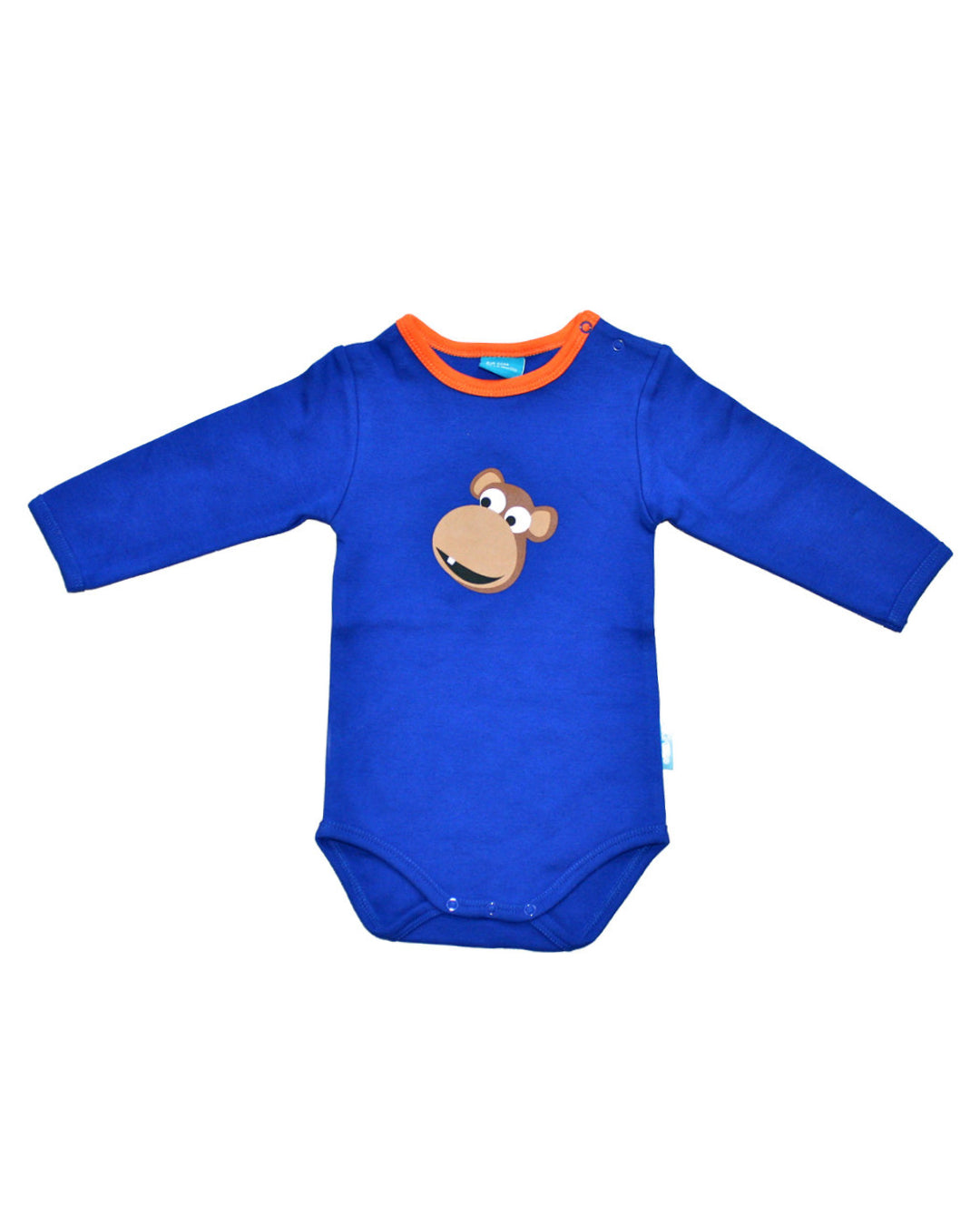 Blauer Babybody mit braunem Affen Print