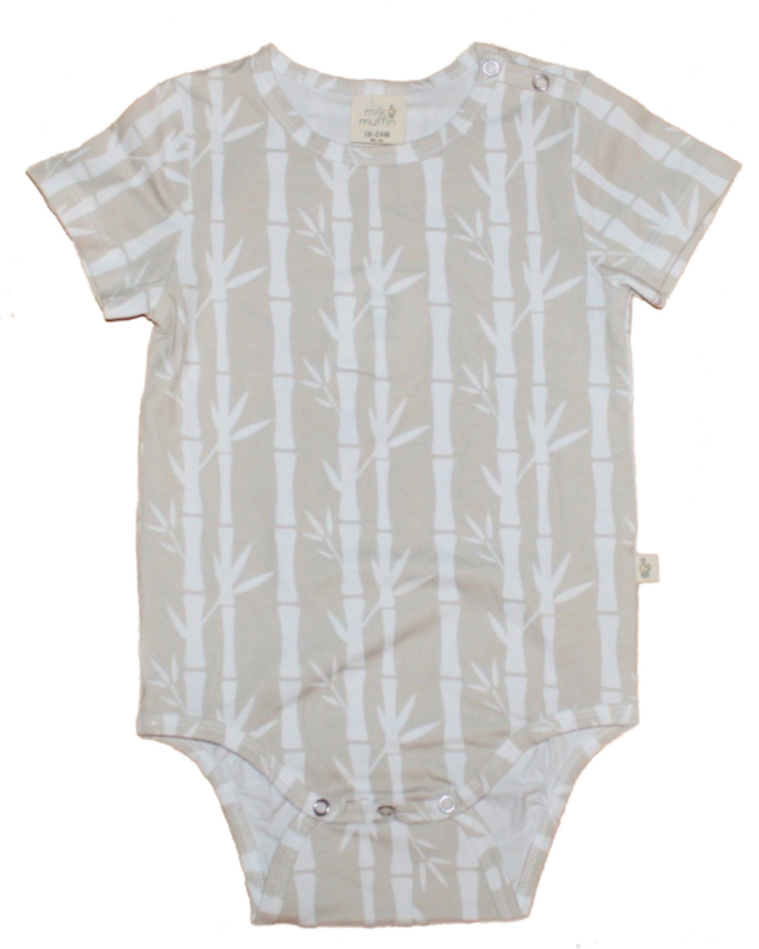 Beige Babybody mit weißem Bambus Print