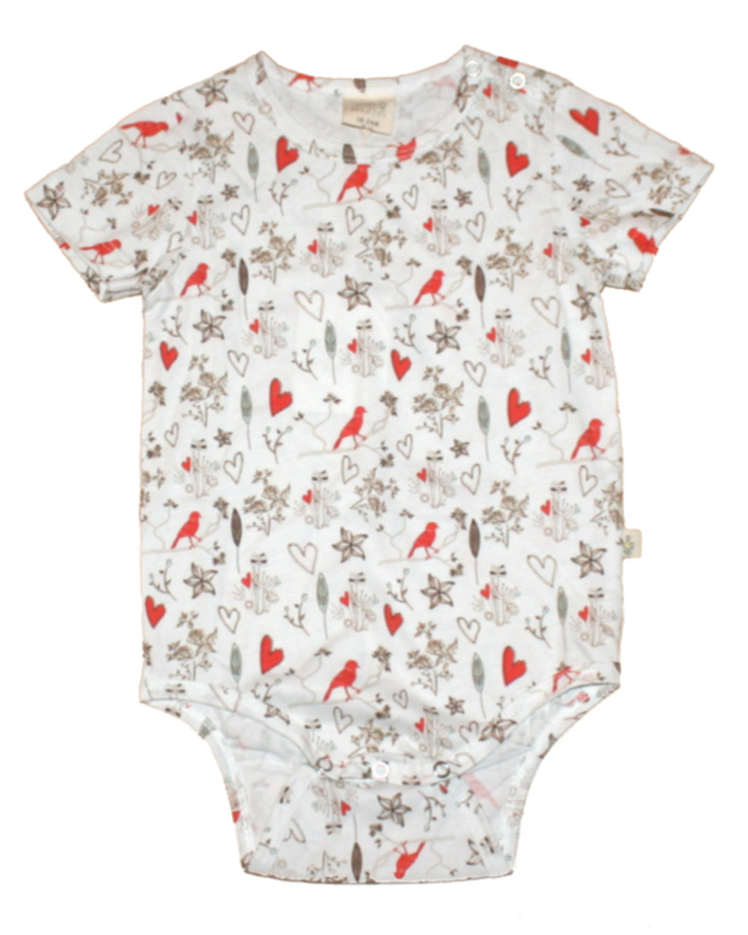 Weiße Babybody mit Herzen und Vögeln aus Biobaumwolle