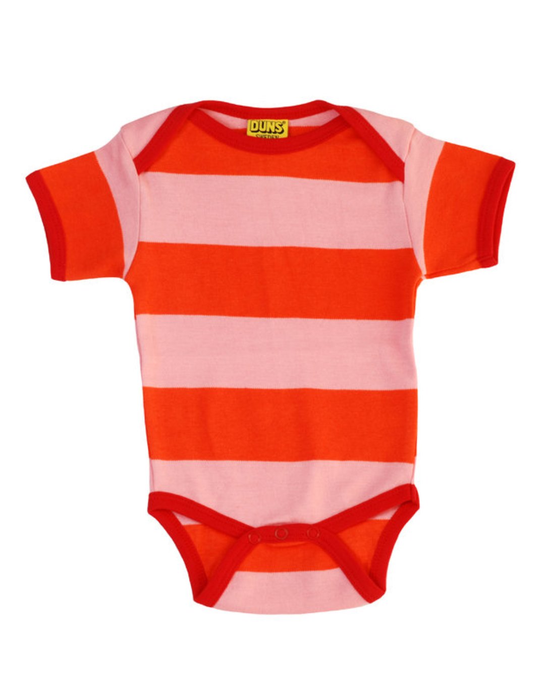 Blockstreifen Body in rosa und rot aus Biobaumwolle von DUNS Sweden