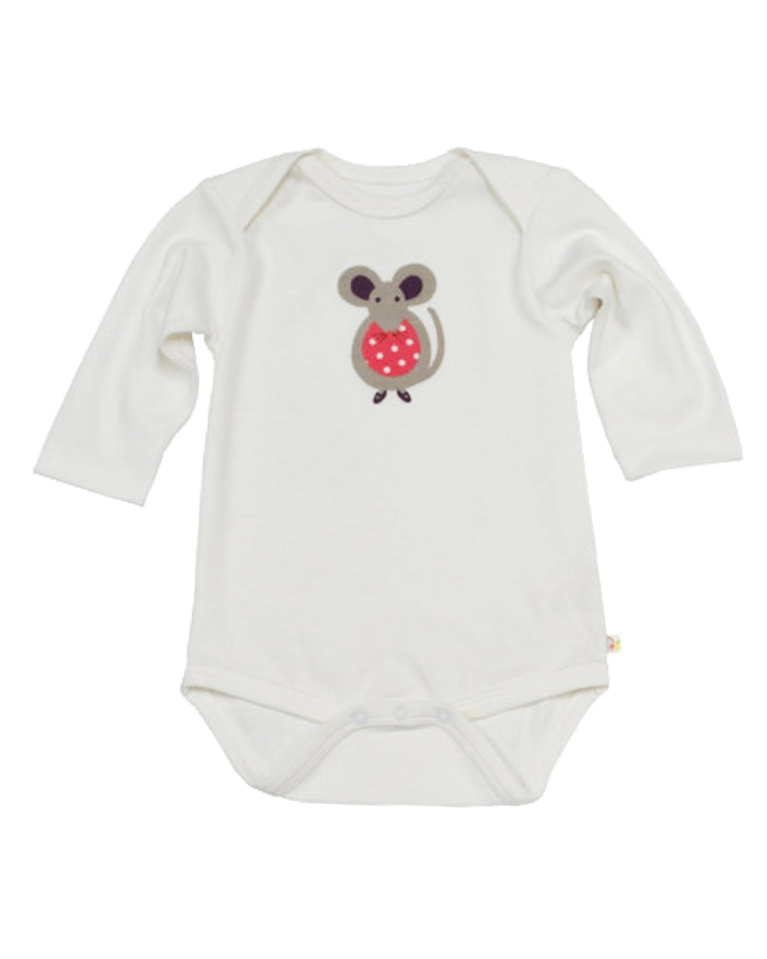 Weißer babybody mit Maus Print aus Biobaumwolle von Frugi