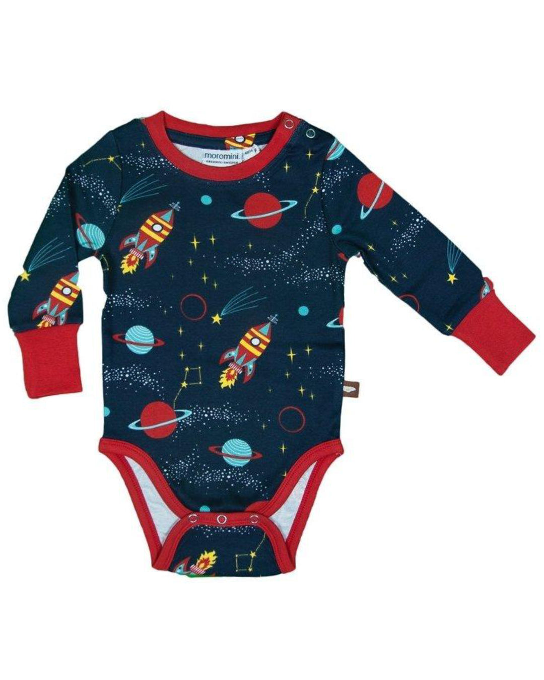 dunkelblaues Bio-Babybody mit Weltall Raketen Sterne von moromini