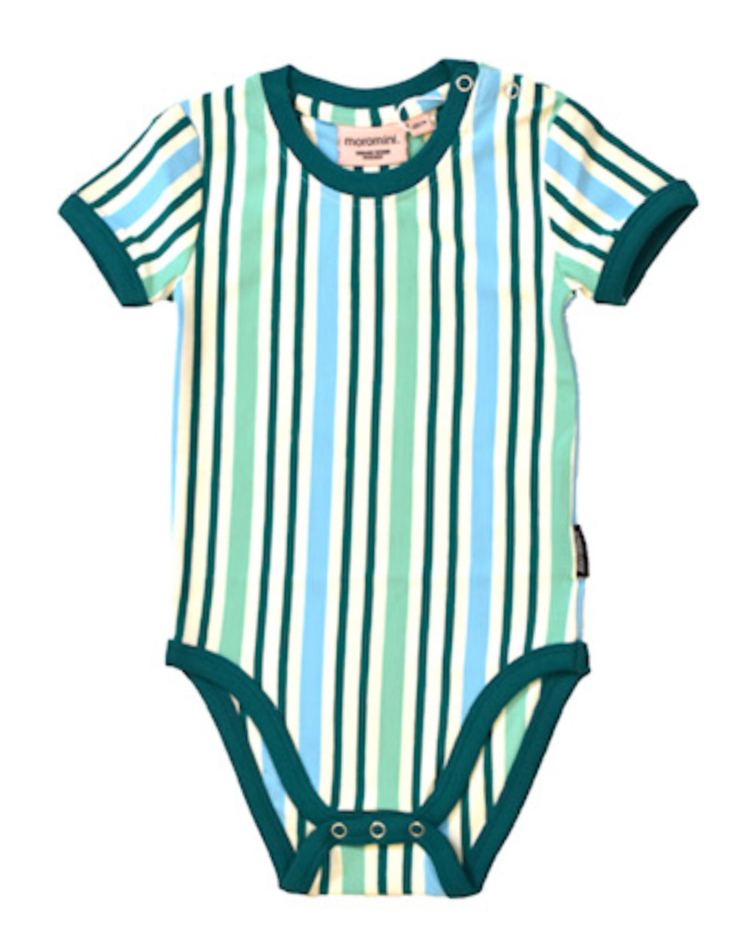 Gestreifter grüner Babybody mit kurzen Ärmeln aus Biobaumwolle von moromini