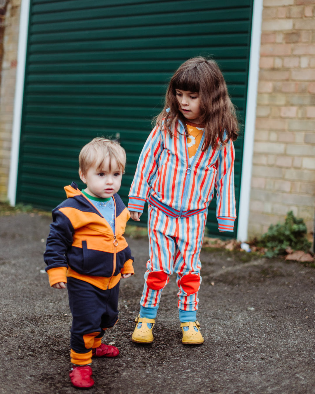 Retro Jacke aus Baumwolle mit Reißverschluss in dunkelblau orange