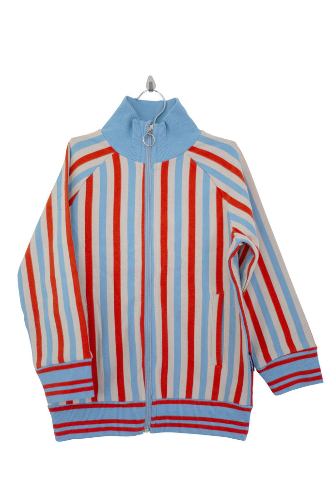 blau rot gestreifte Zip Jacke aus Bio Baumwolle von moromini