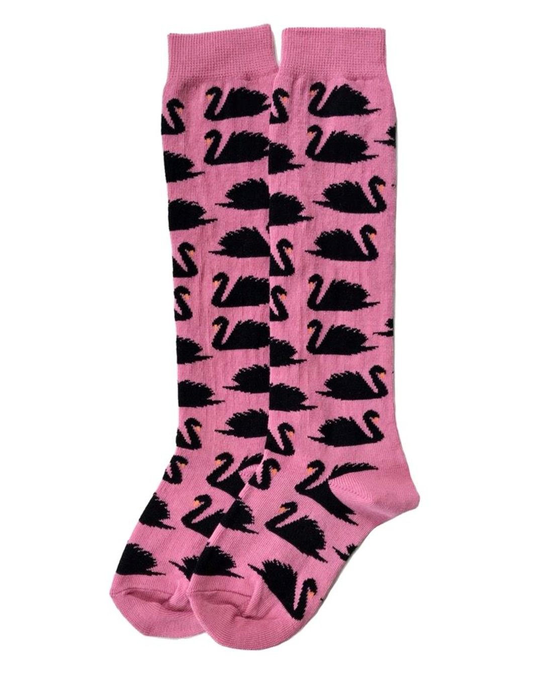 Rosa Kniestrümpfe mit schwarzen Schwänen
