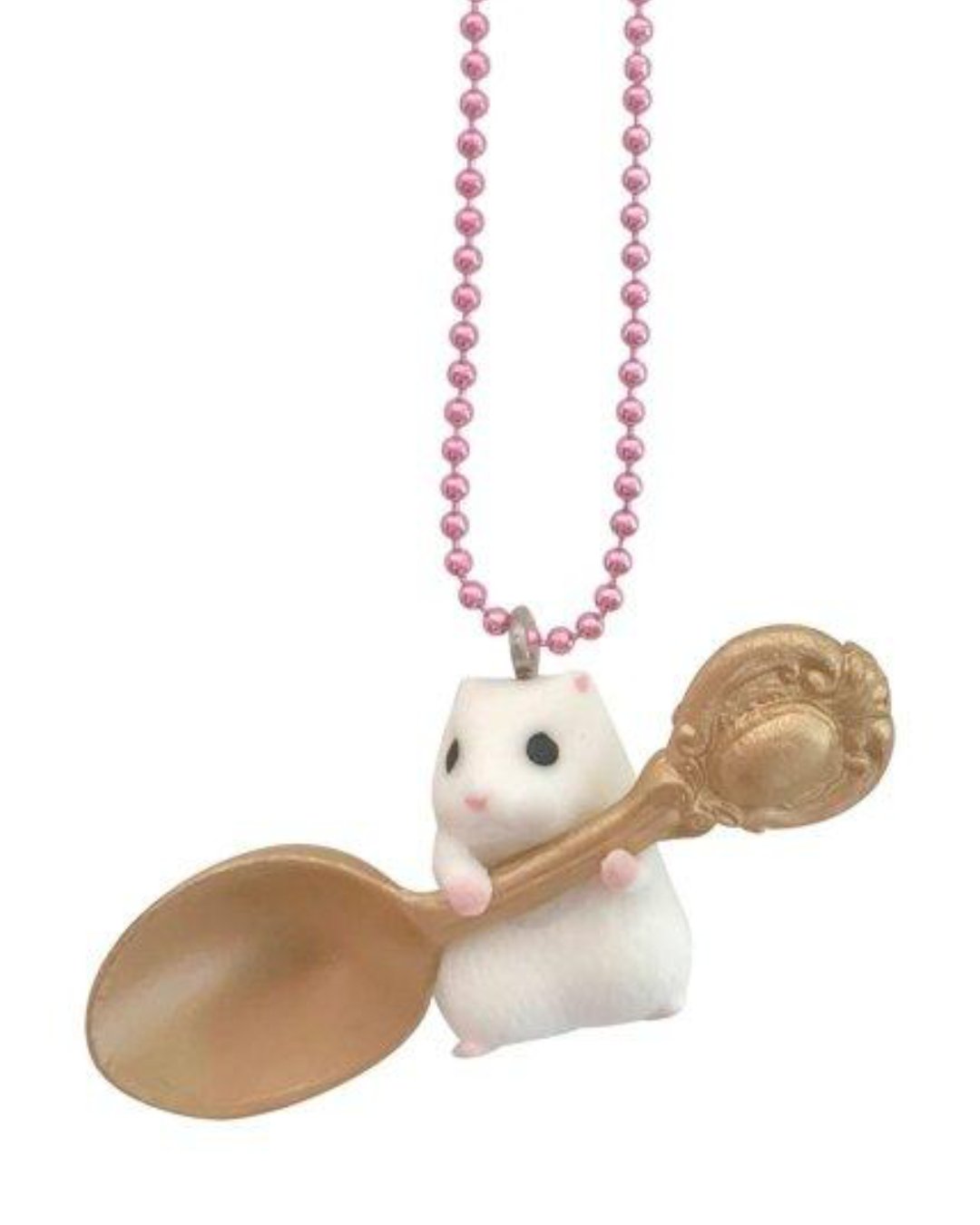 niedliche Halskette mit weißemHamster und goldenen Löffel Von Pop Cutie