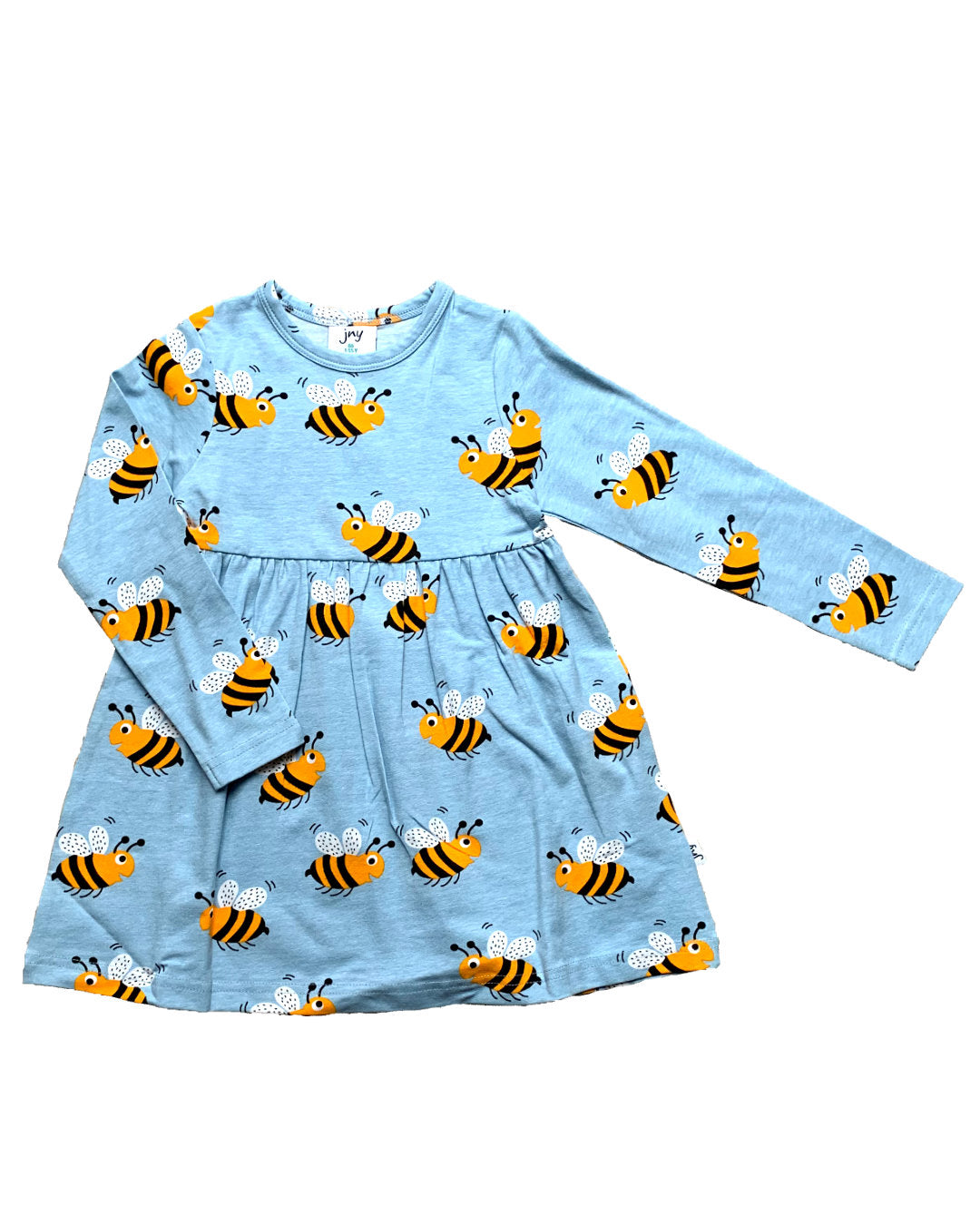 Hellblaues Kleid mit Bienen aus BioBaumwolle