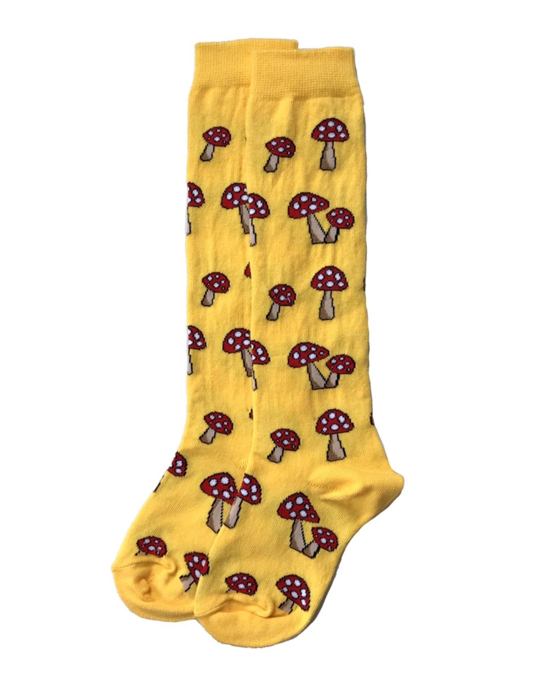 Gelbe Kniestrümpfe mit kleinen Fliegenpilzen von Slugs&Snails