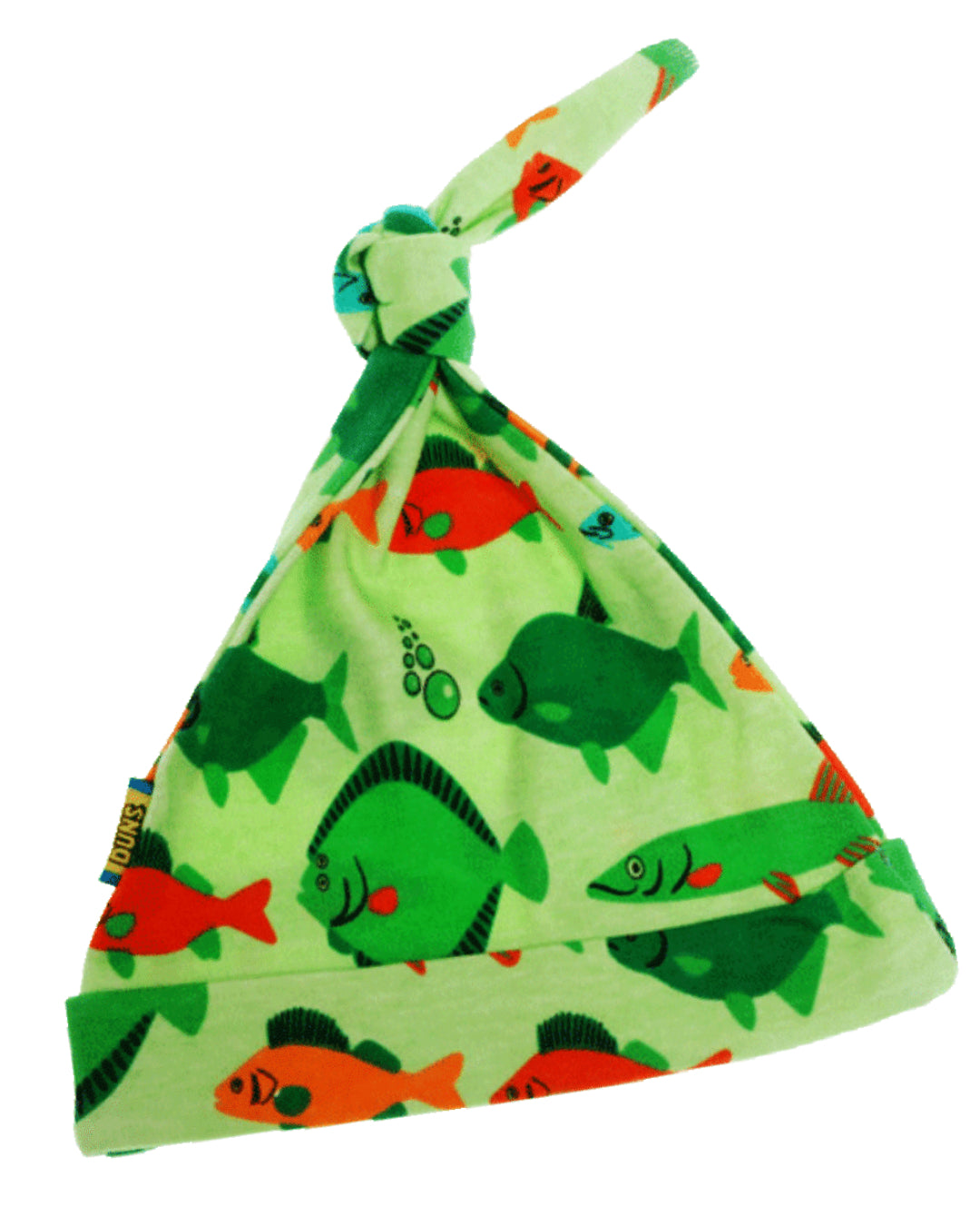 Grüne Zipfelmütze mit Fischen aus Biobaumwolle von DUNS Sweden