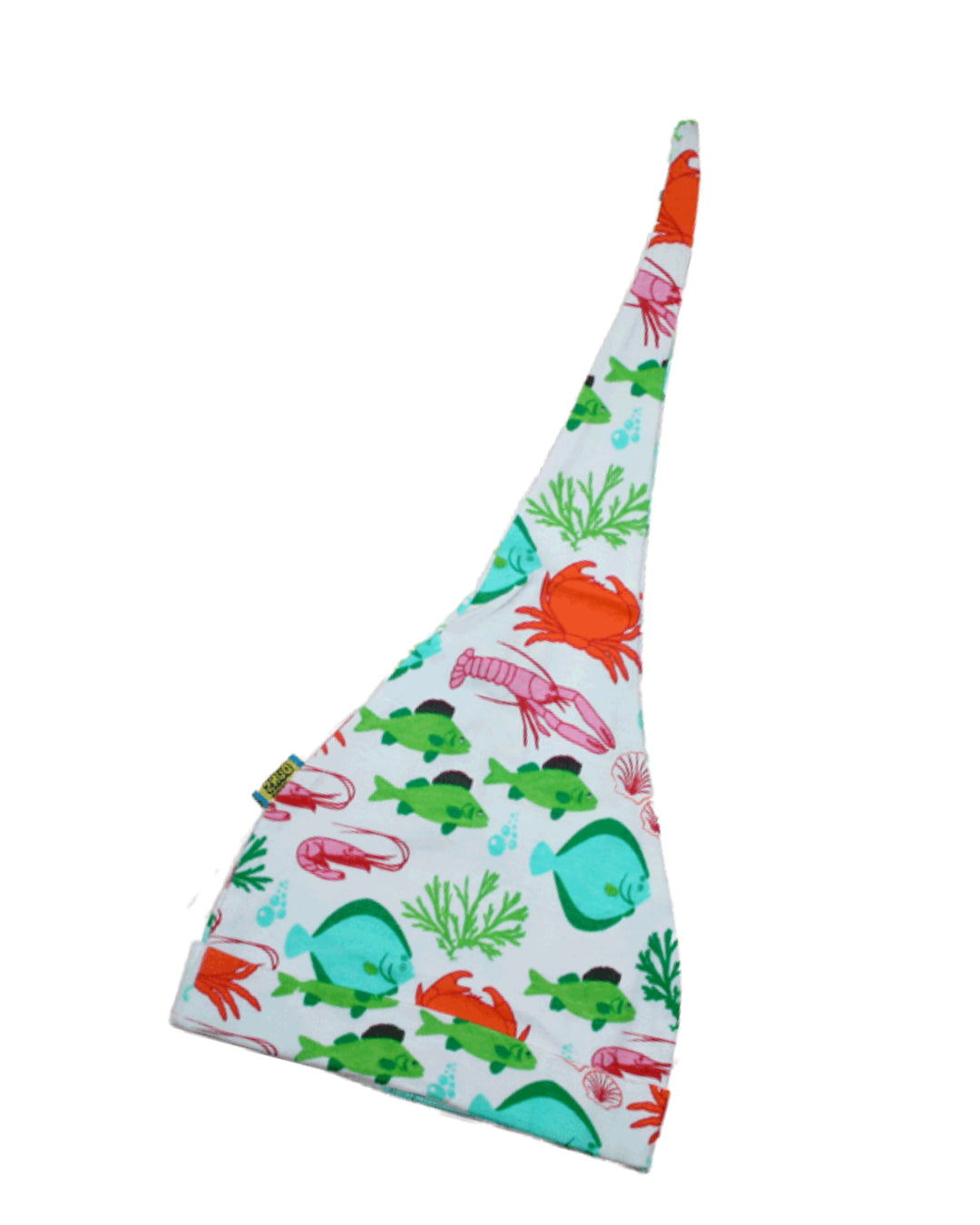 Zipfelmütze in weiß mit Meerestieren Print in grün und rot von DUNS Sweden
