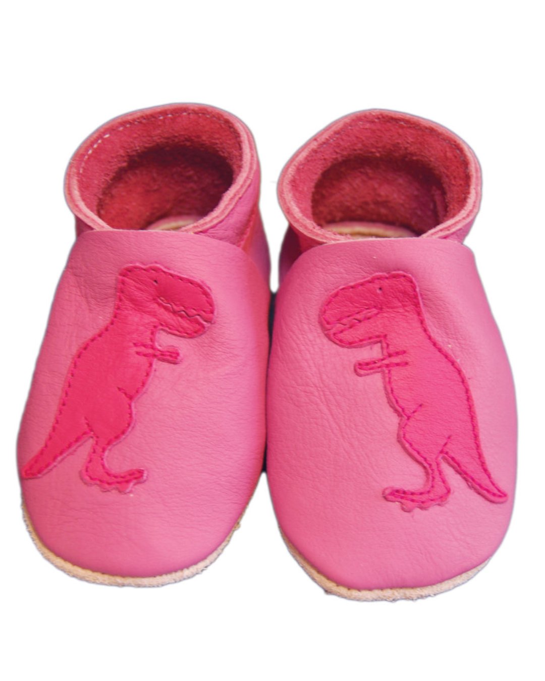 Pink Krabbelschuhe mit T-Rex, Bioleder