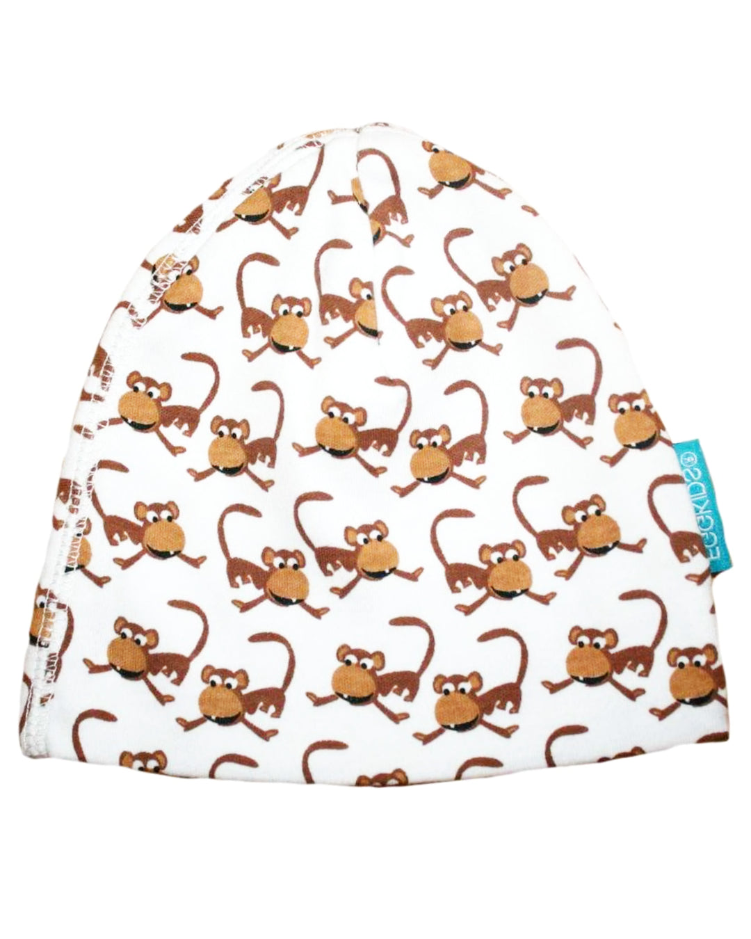 Weiße Babymütze mit braunen kleinen Affen , allover print