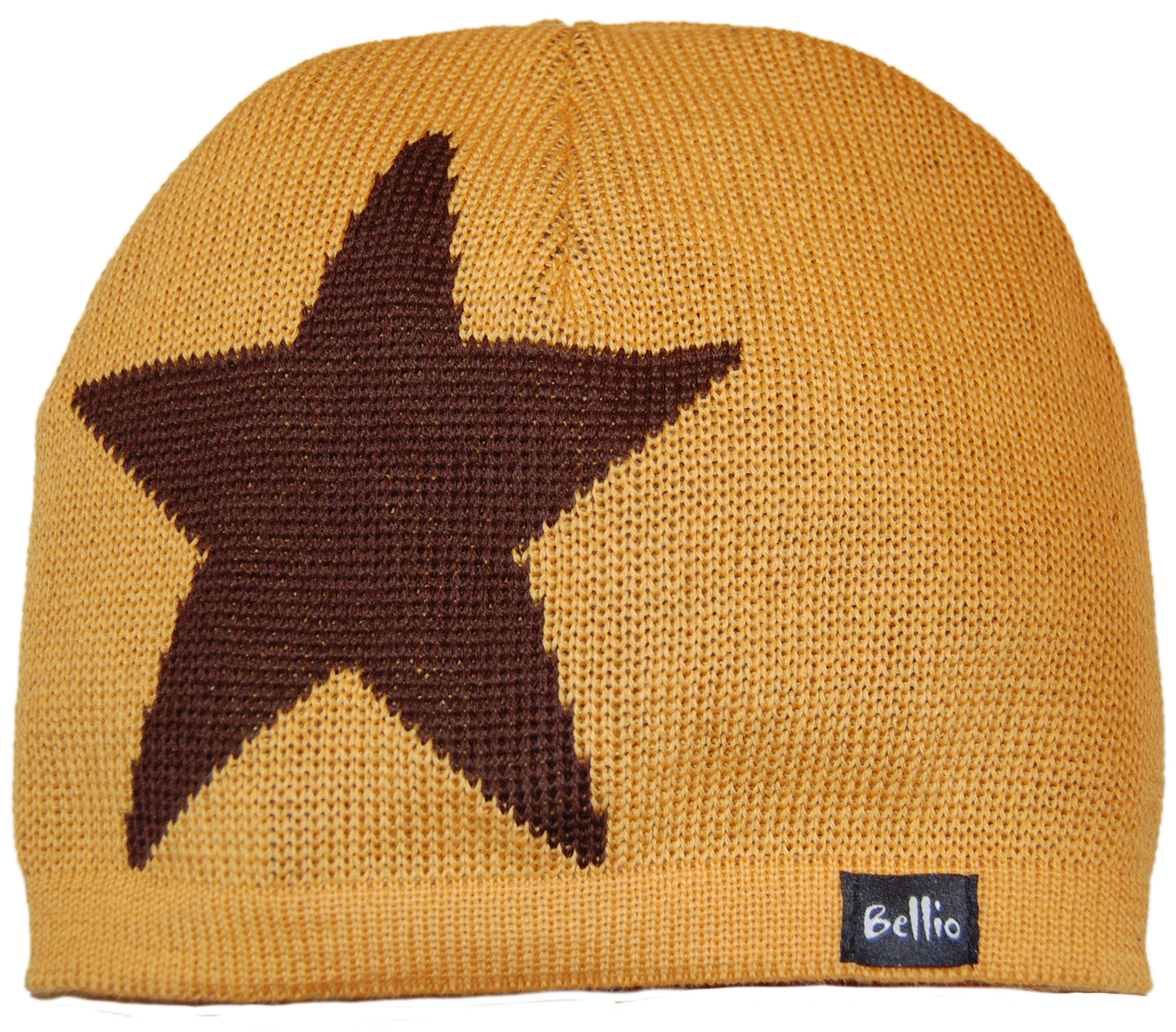 Senffarbenes Strickmütze mit braunem Stern