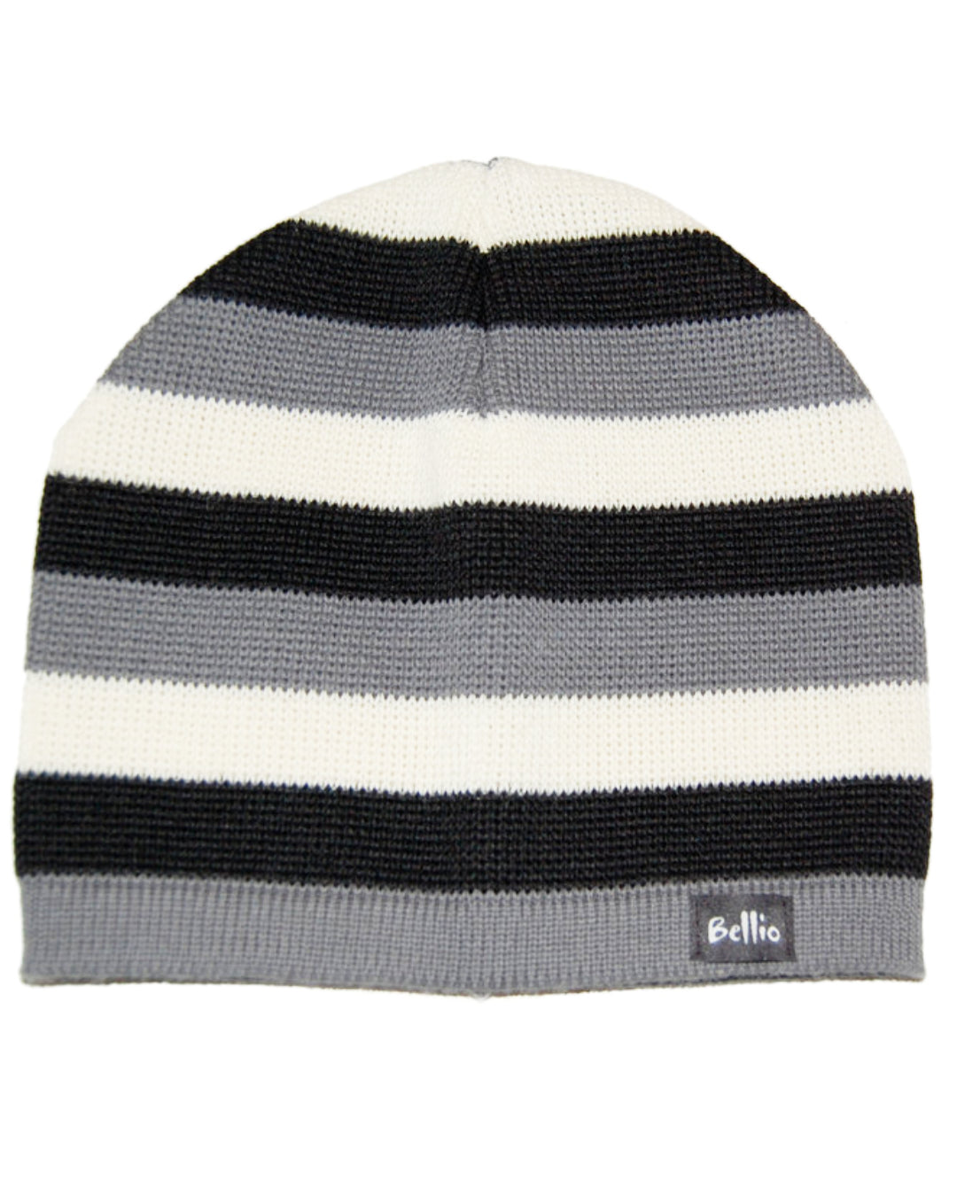 Schwarz/weiß/grau gestreifte Strickmütze für Kinder
