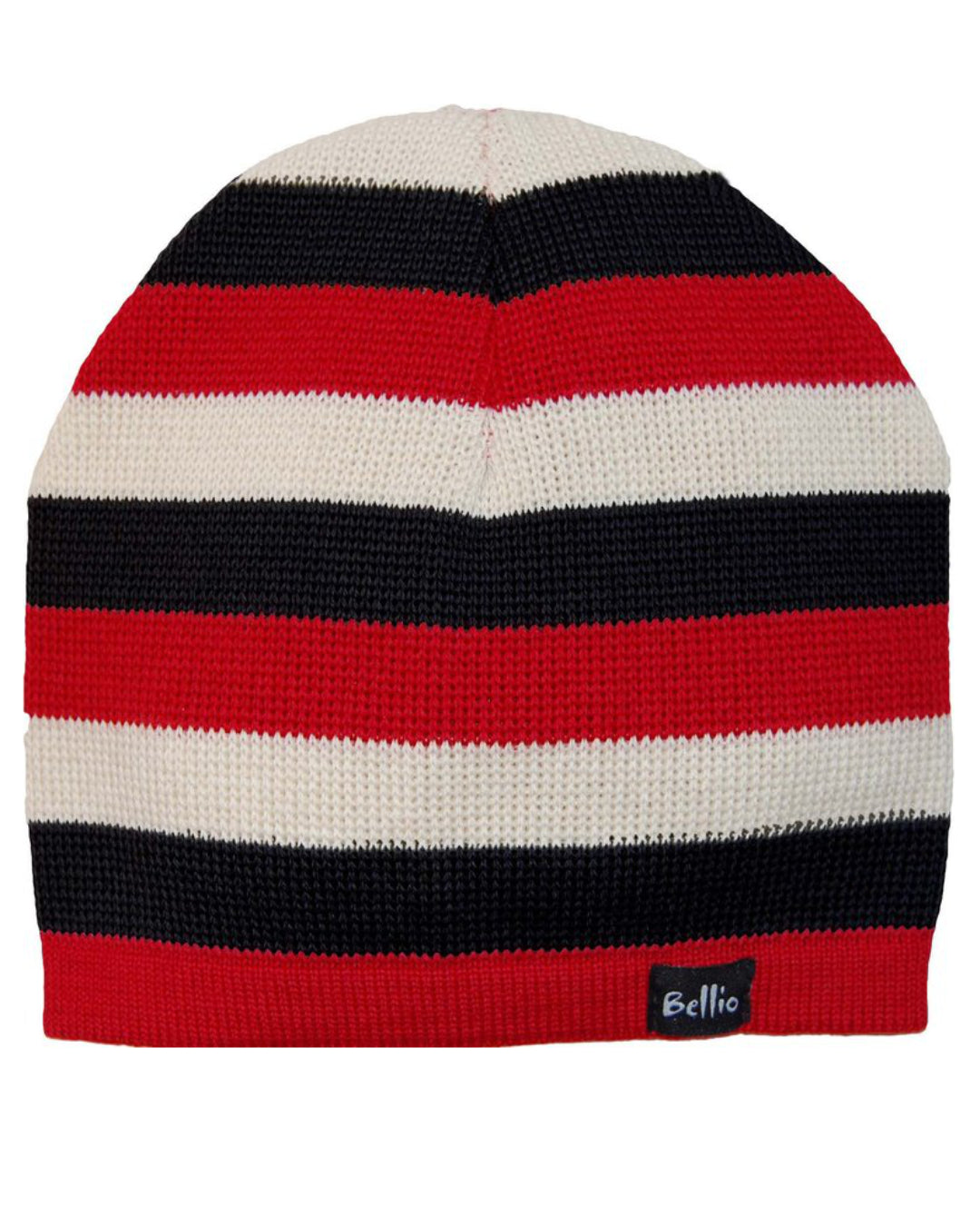 Rot/schwarz/weiß gestreifte Strickmütze