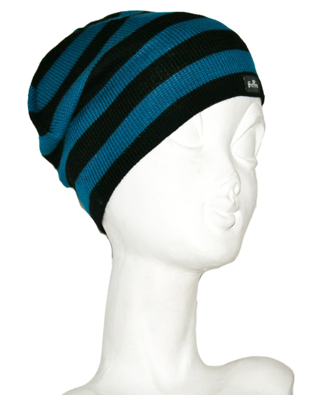 Twiggy mit Blockstreifenmütze in blau schwarz