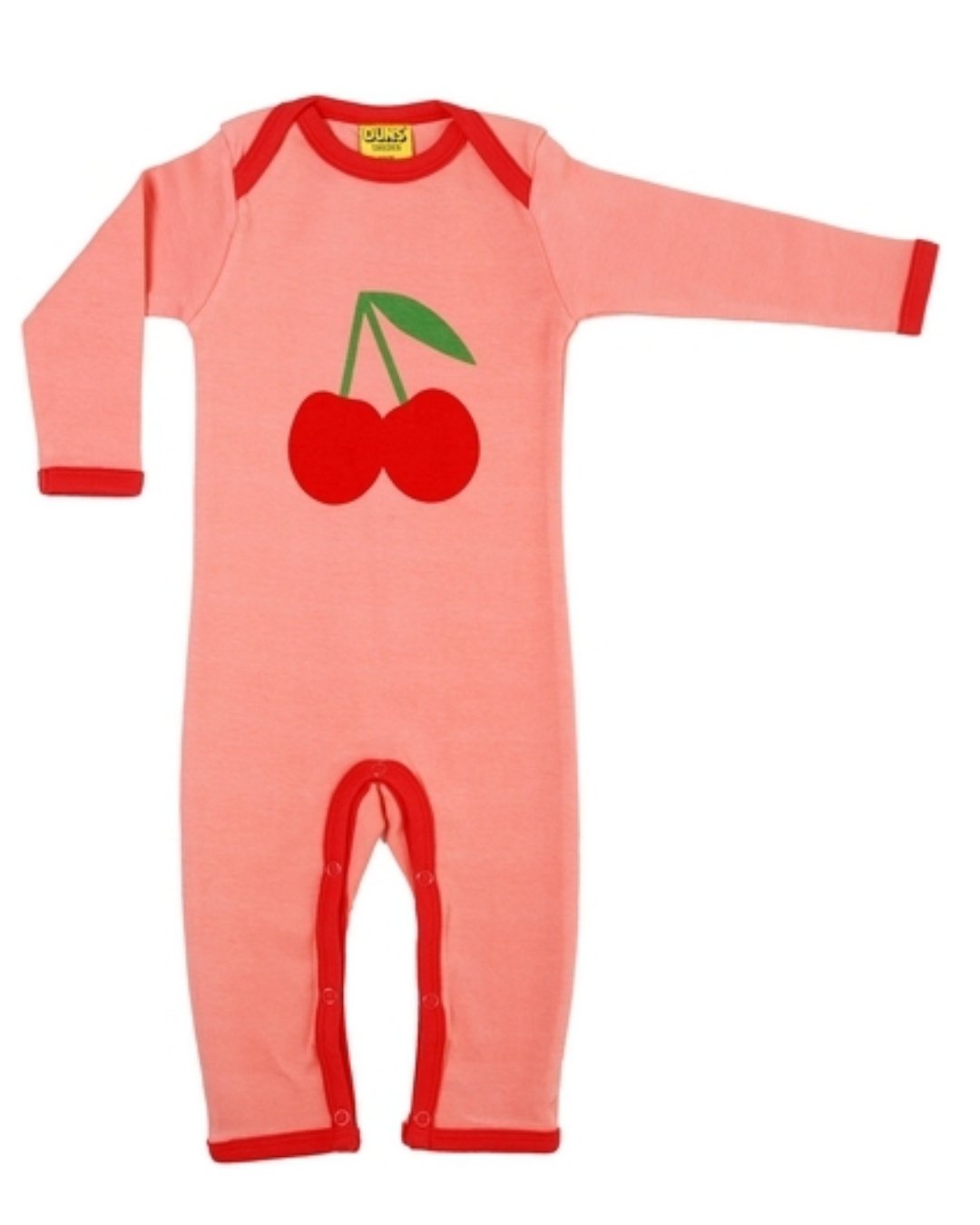 Overall in rosa mit Kirschen aus Biobaumwolle von DUNS Sweden