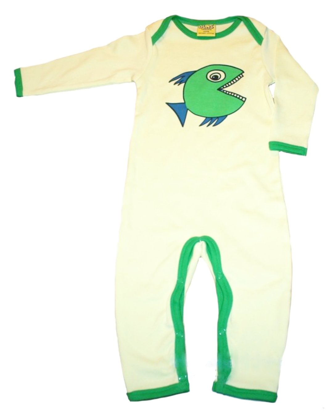 Overall mit Fisch in grün aus Biobaumwolle von DUNS Sweden