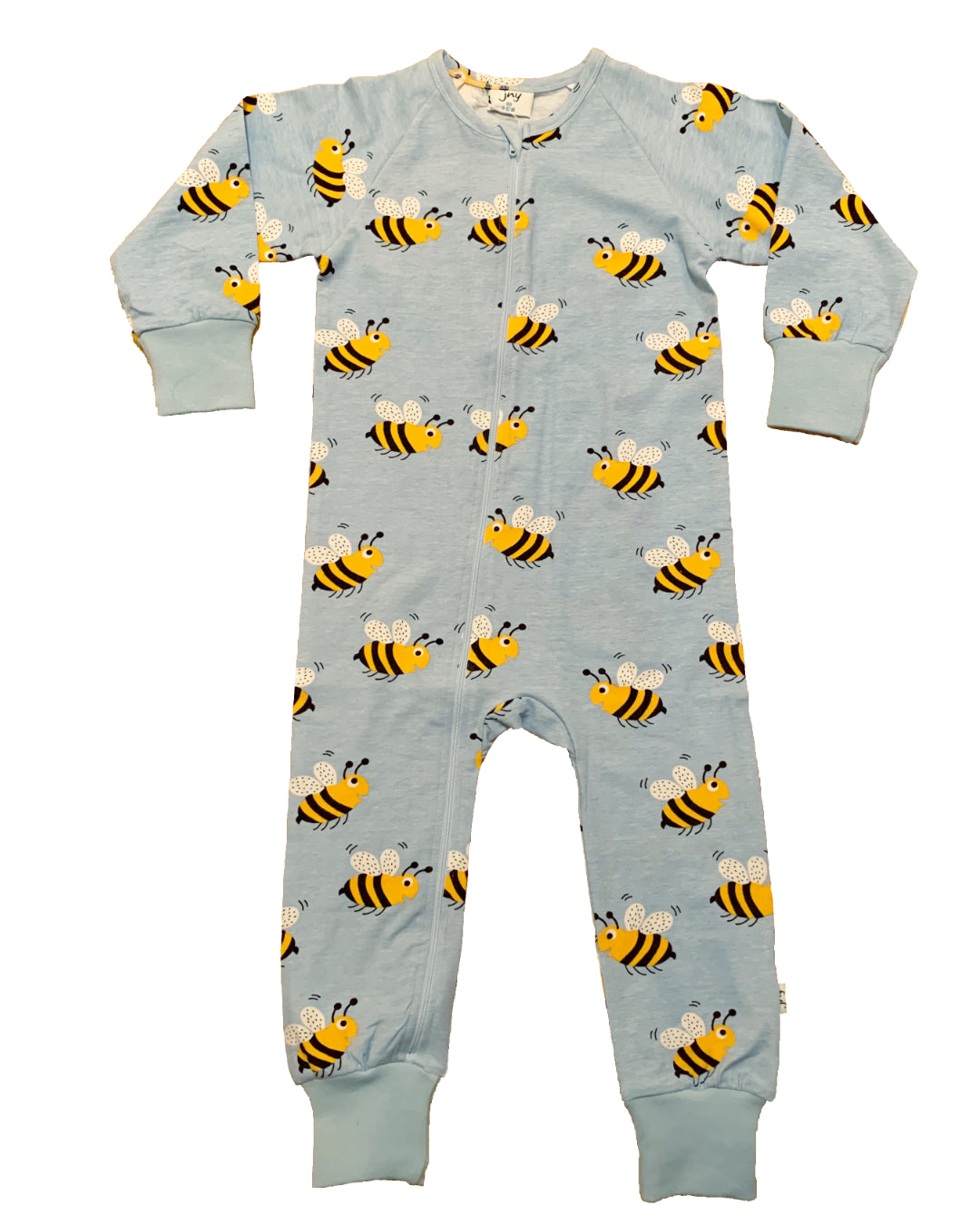 SchlafOverall in blau mit gelben Hummeln aus Biobaumwolle von jny