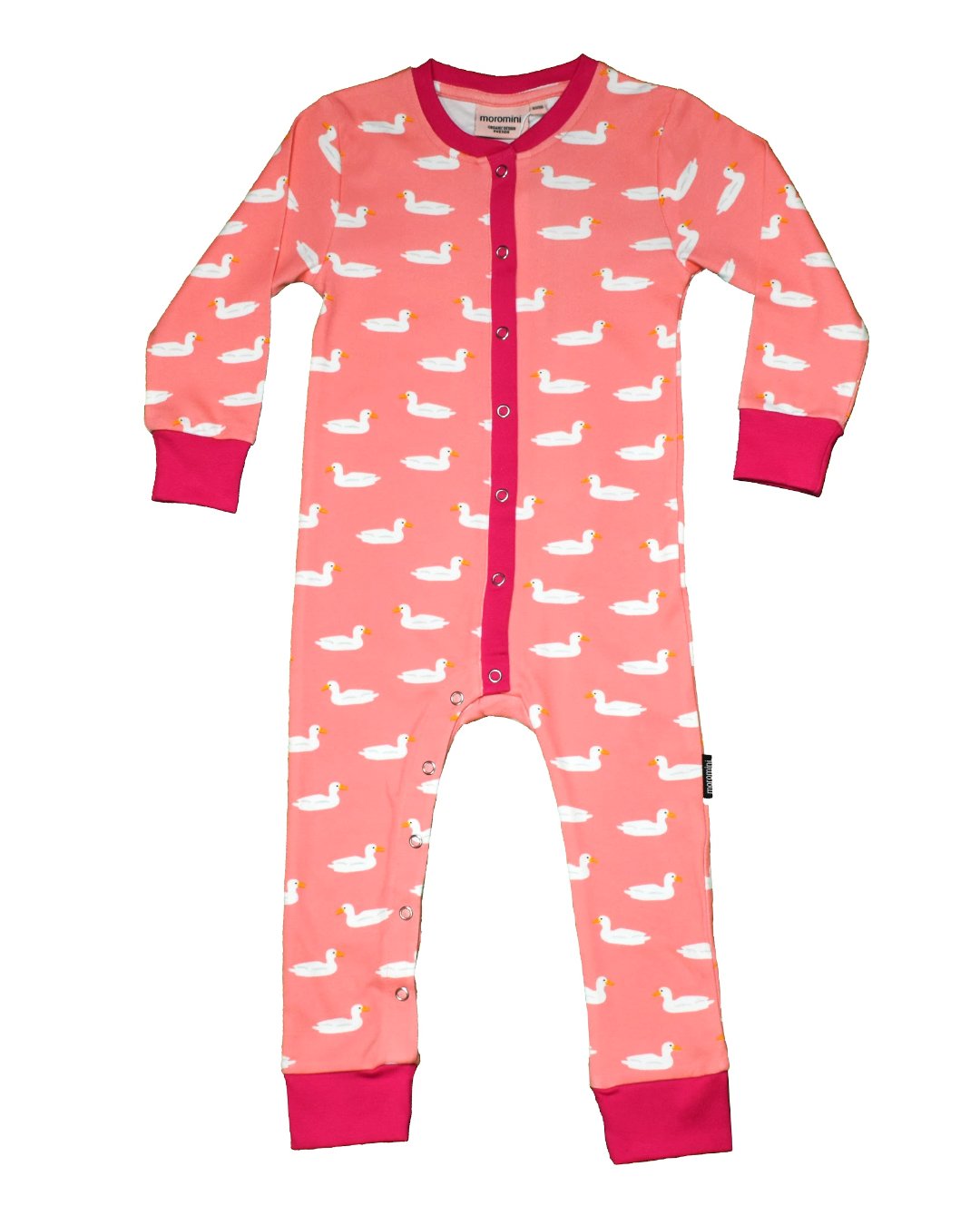 Schlaf Overall in rosa mit weißen Enten für Kinder aus Biobaumwolle von moromini