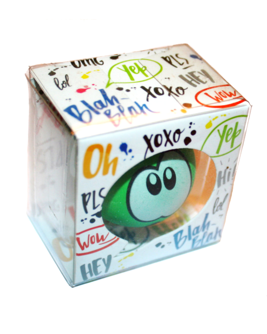 Grüner Radierer in Kugelform mit Gesicht