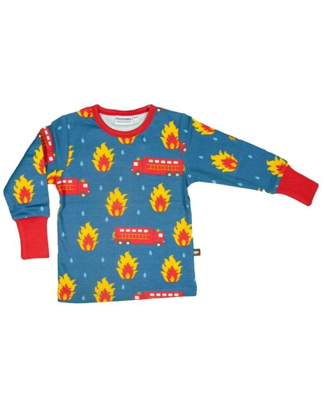 blaues Langarm Shirt mit Feuerwehr und Feuer von moromini