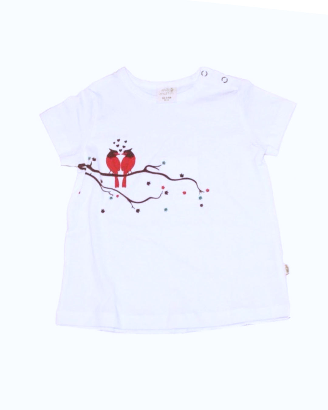 Weißes T-Shirt aus Biobaumwolle mit Vögeln aus dem Zweig