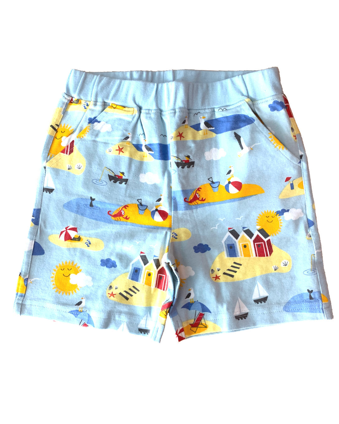 Hellblaue kurze Hose mit Inseln und Meer