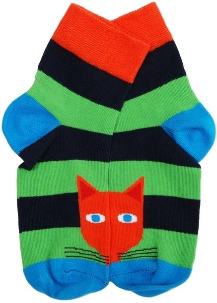 Kindersocken blau grün gestreift mit Fuchs Motiv von DUNS Sweden aus Biobaumwolle