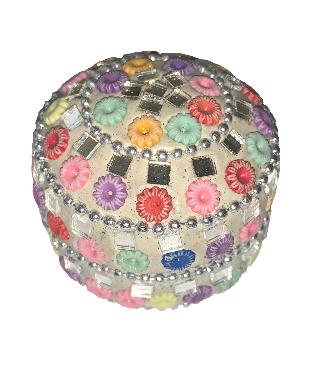 Helle kleine Dose mit Spiegel-Steinchen