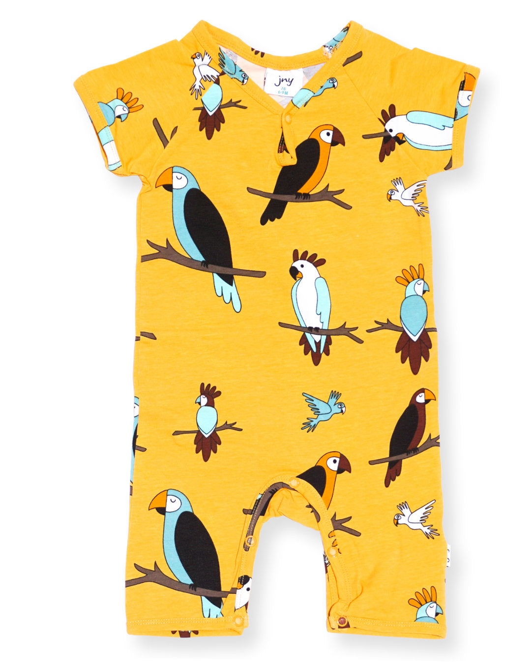 Gelber Spieler mit Papagei Print aus Biobaumwolle für Babys