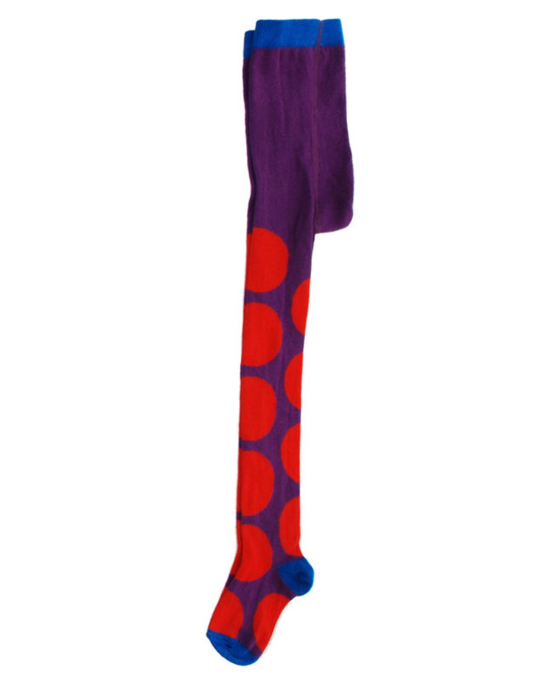 Lila Kinderstrumpfhose mit großen roten Punkten von DUNS Sweden aus Biobaumwolle