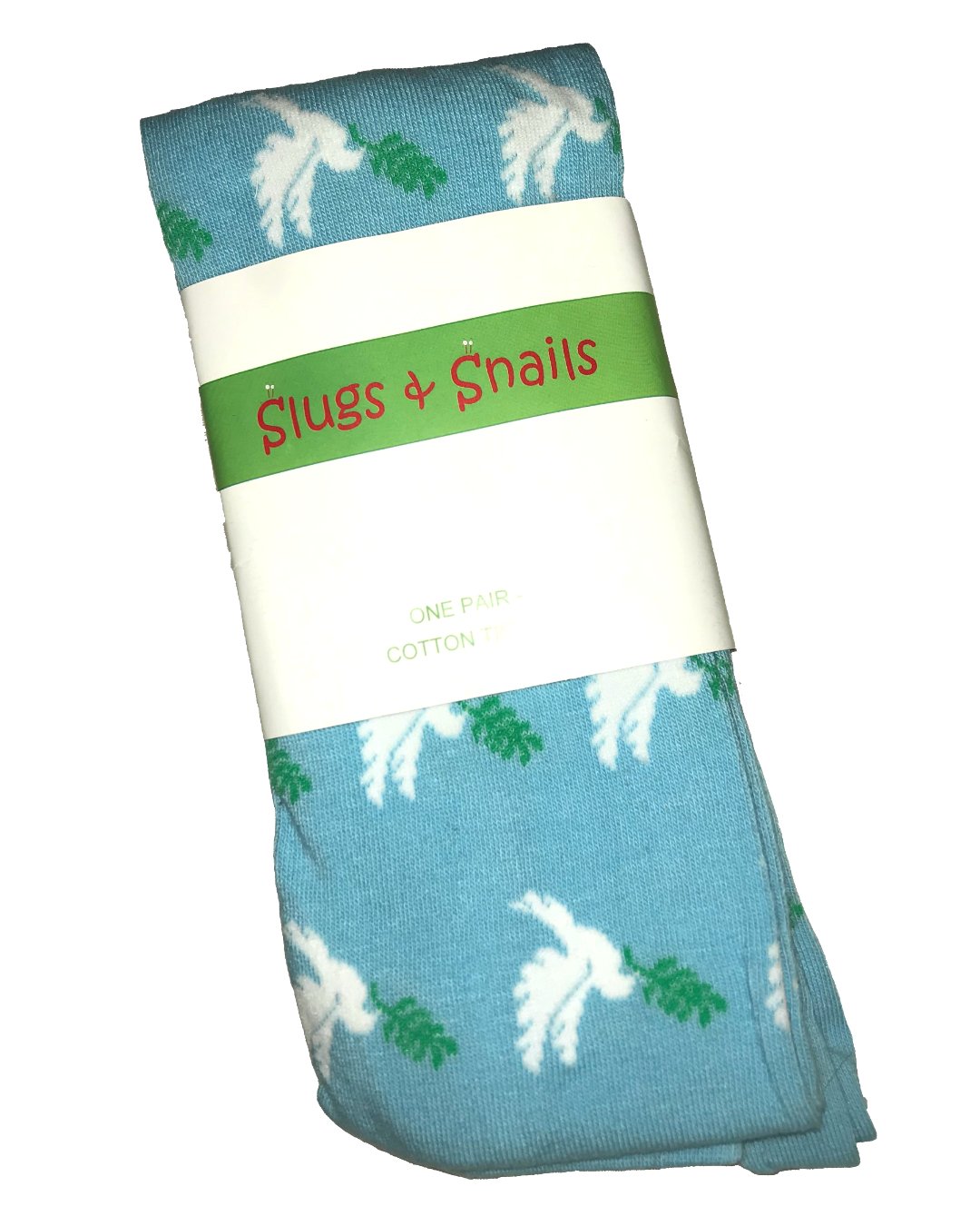 Hellblaue Strumpfhose mit weißen Tauben aus Biobaumwolle