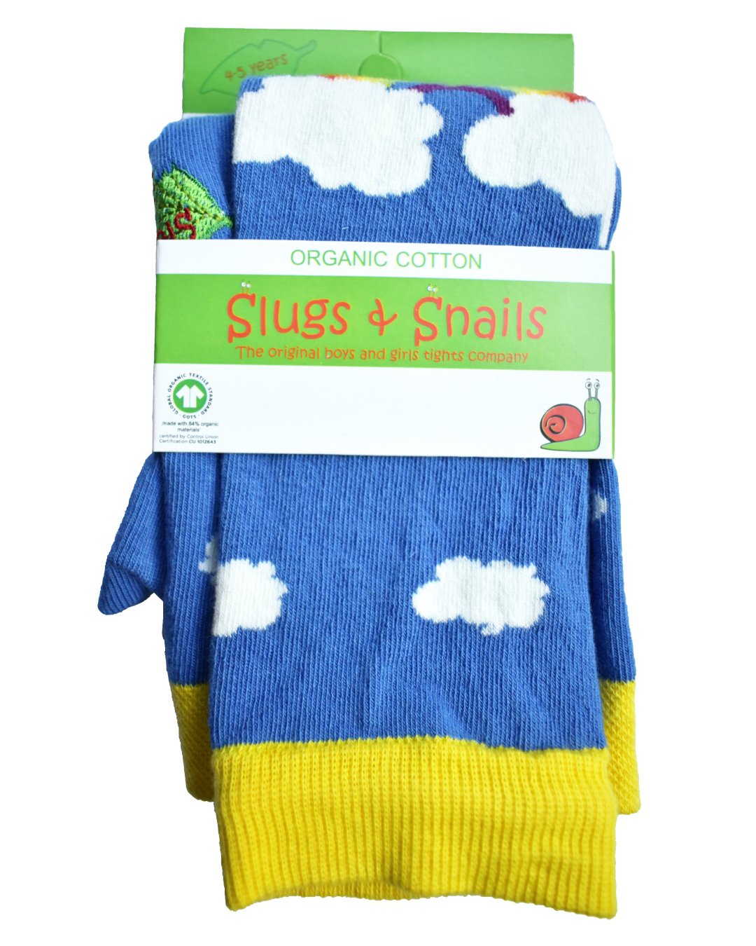 Blaue Strumpfhose mit weißen Wolken