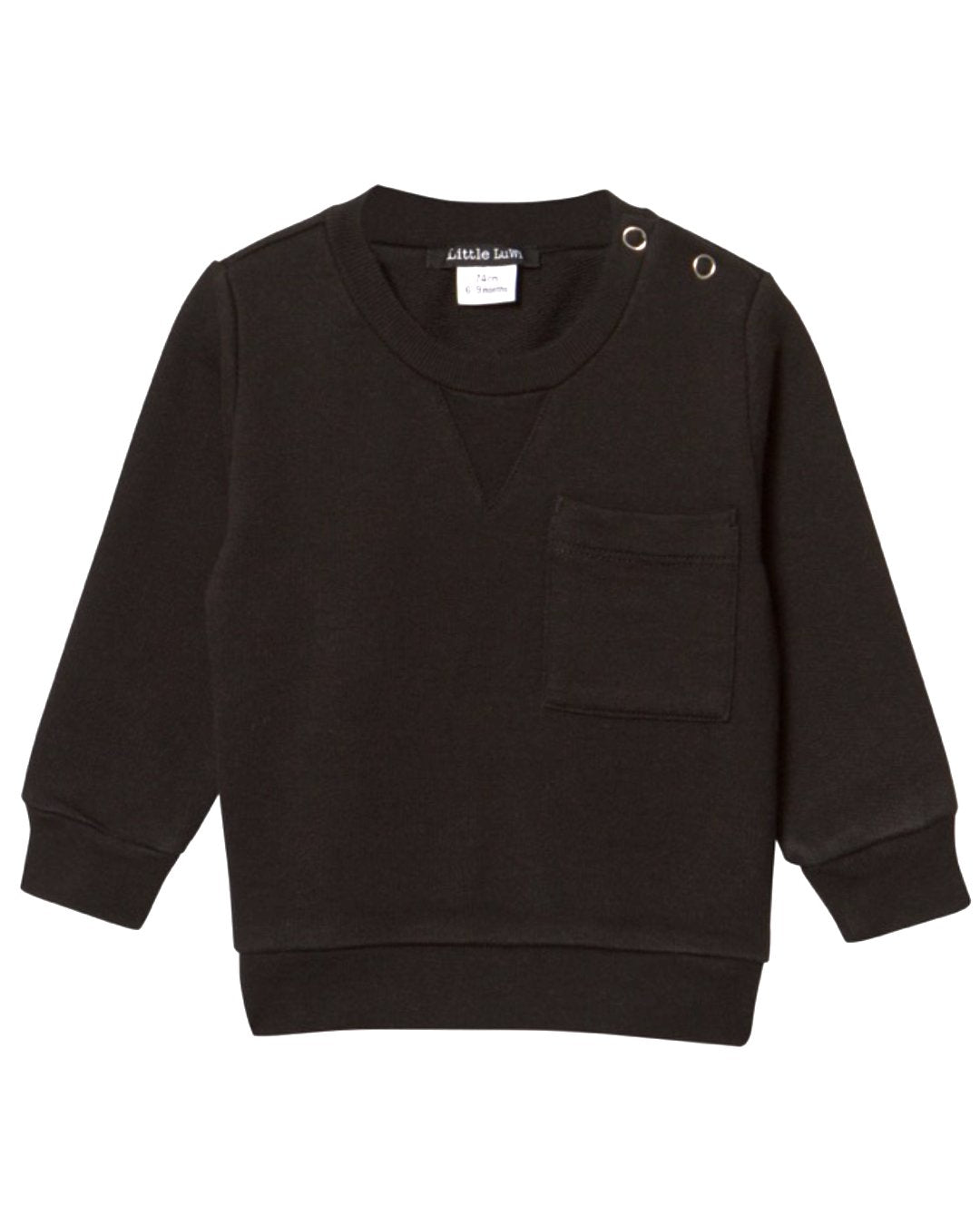 Schwarzes Sweatshirt mit Brusttasche aus Biobaumwolle für Kinder