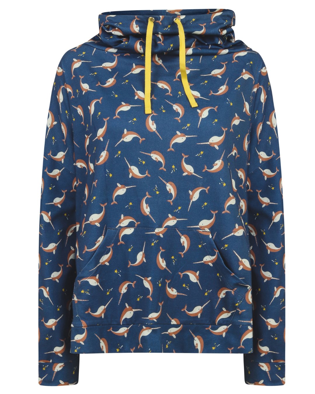 Dunkelblaues Sweatshirt mit Narwal Allover Print für Damen von piccalilly aus Biobaumwolle