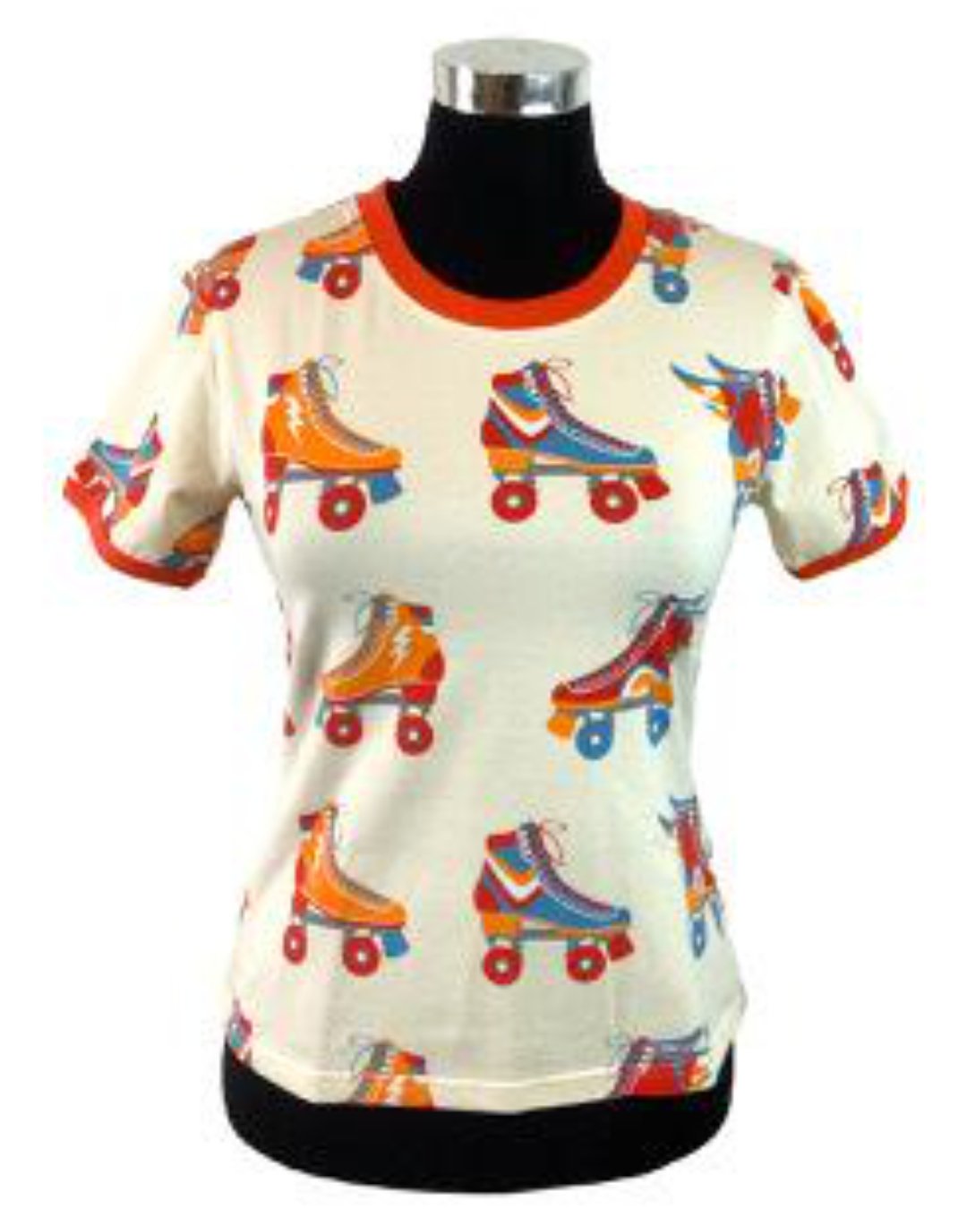 creme farbiges Damen T-Shirt aus BioBW mit bunten Rollschuhen