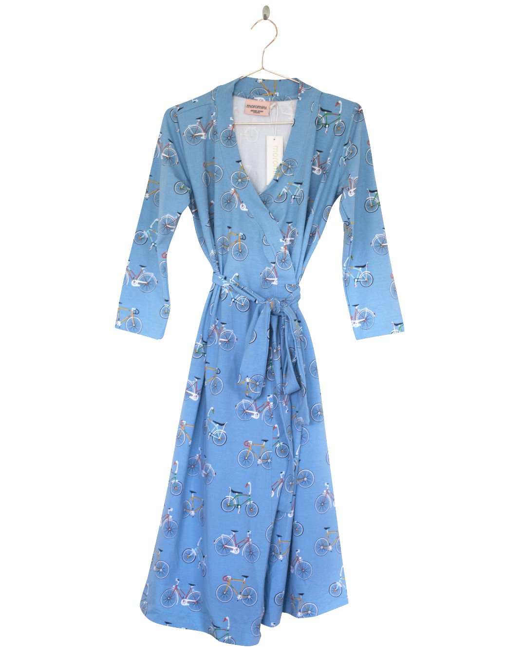 Blaues Wickelkleid mit Retro Fahrrädern von moromini