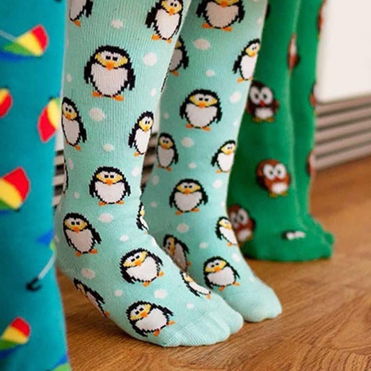 Kinderstrumpfhosen mit Pinguin, Eulen, Regenschirmen von Slugs&Snails