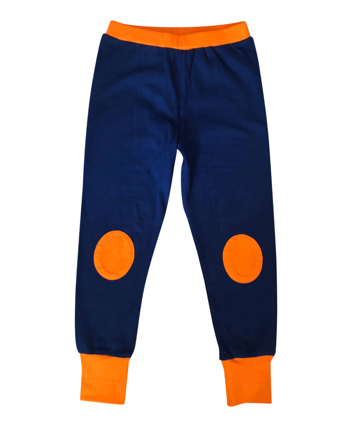 Hose aus Biobaumwolle in dunkelblau mit Bund an Beinabschluss und Bauch in orange  von moromini