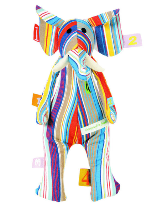 Elefant aus Baumwolle mit bunten Streifen